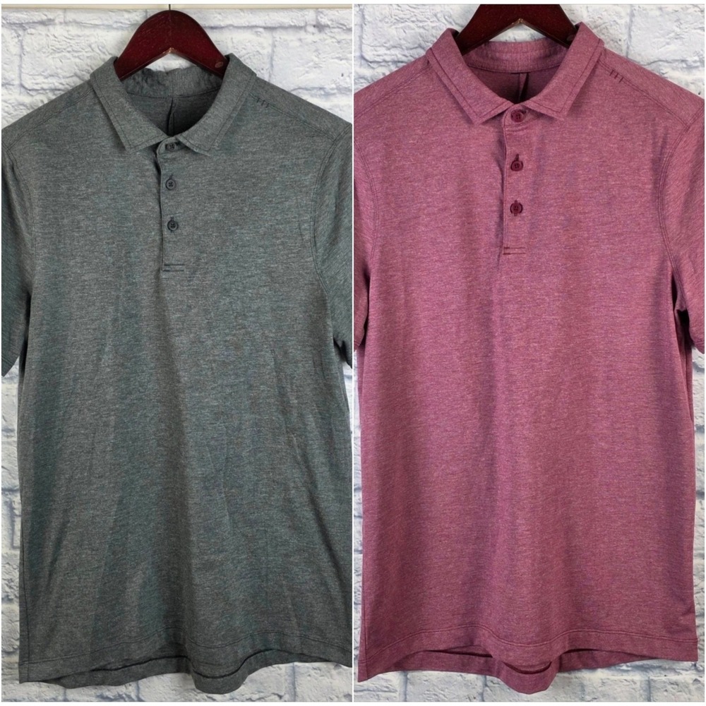 Lot Of 2 Lululemon Men Evolution Short‎ Sleeve Polo Shirt Red Grey Size Small